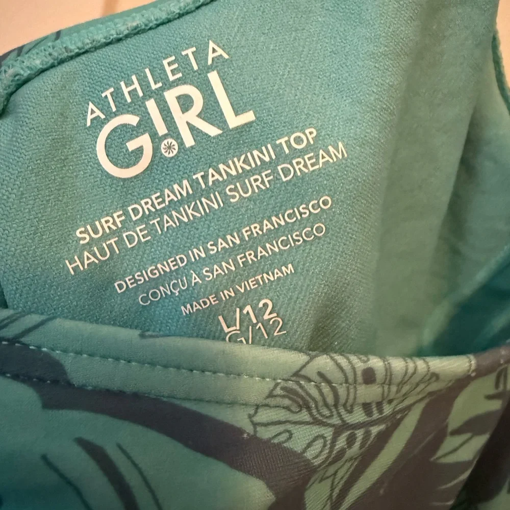 Athleta Girl Tropical Print Teal Swim Top